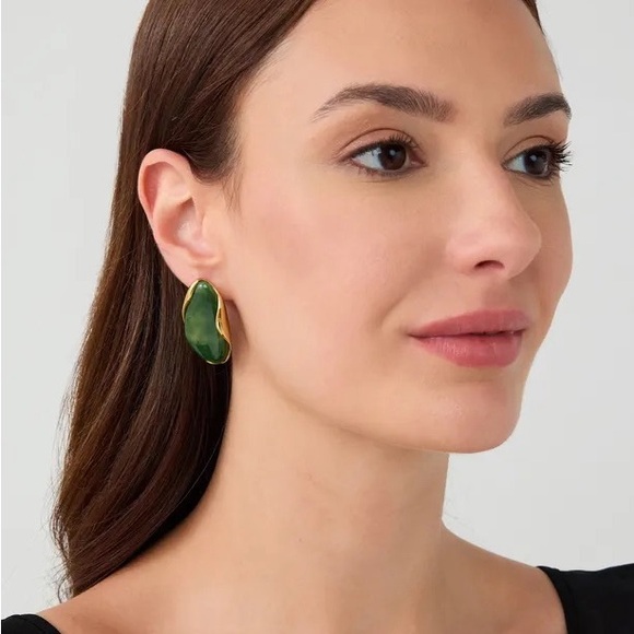 Green Sculptural Irregular Resin Earrings - Picture 5 of 7
